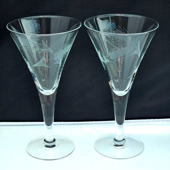 2 Javit Fine Wheat Wine Water Goblet 7.5" cut glasses midcentury 50s made in USA - Picture 1 of 8